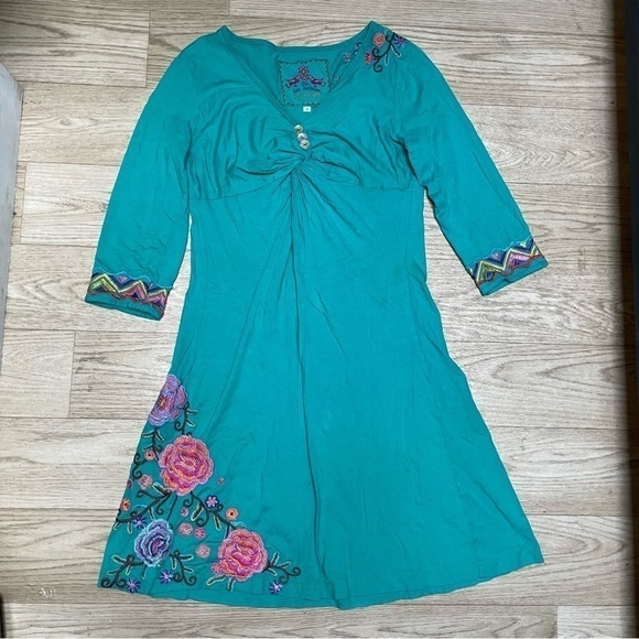 Johnny Was Joy Love Light 1/2 Sleeve Floral Embroidered Twist Front Mini Dress S - Picture 2 of 11